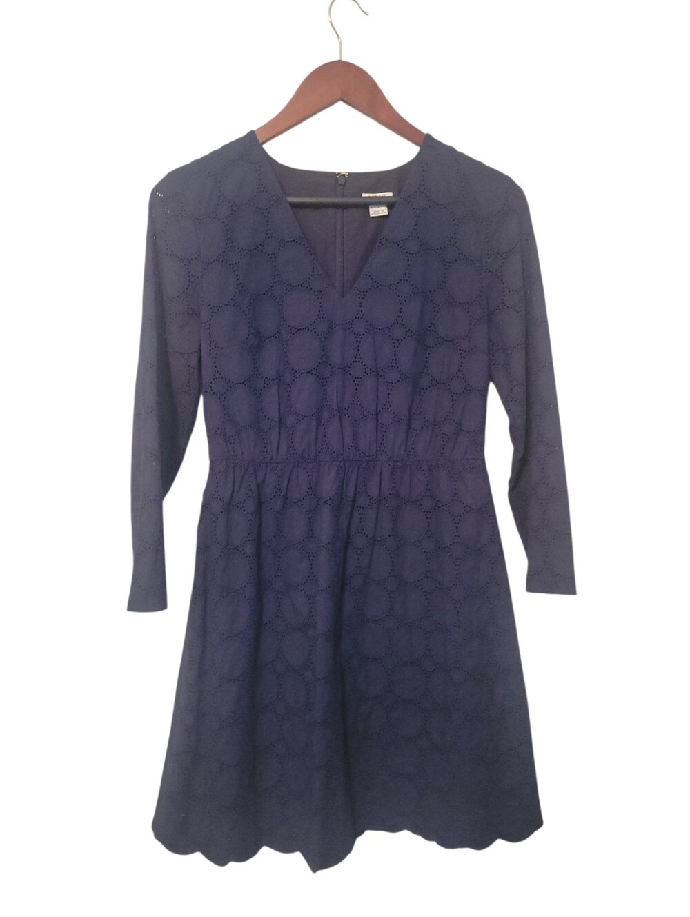 J.Crew Navy Eyelet Cotton Fit & Flare Dress Scalloped Preppy Coastal Size 4